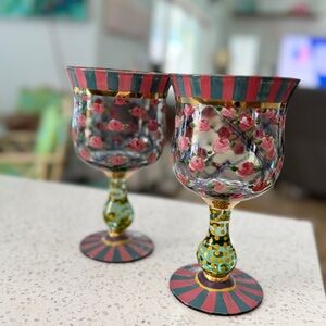 MacKenzie-Childs Floral Goblets - Red and Green